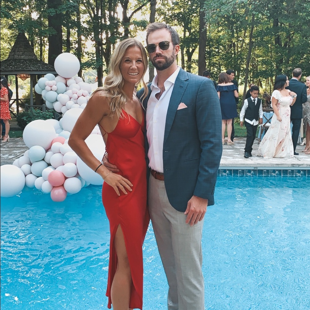 Red slip dress with a slit, worn once